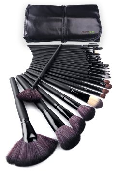 pureGLO 24pcs Professional Makeup Brush Set | Cosmetic Foundation Face Powder Blush Eyeliner Brushes Kit with Premium Synthetic Hair | Bandage Faux Leather Case-Black