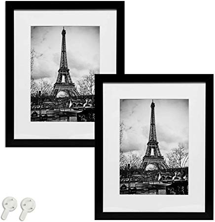 upsimples 11x14 Picture Frame with Real Glass Set of 2,Display Pictures 8x10 with Mat or 11x14 Without Mat,Black Photo Frames for Wall Display