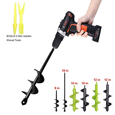 Auger Drill Bit Garden Plant Flower Bulb Auger Rapid Planter Bulb & Bedding Plant Auger for 3/8" Hex Drive Drill Earth Auger Drill Fence Post Umbrella Hole Digger (Black 1.8x14 in/4.6x35cm)