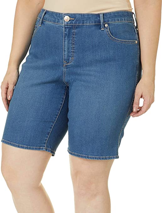 Gloria Vanderbilt Women's Plus Size Mid Rise Belted Jean Bermuda Short