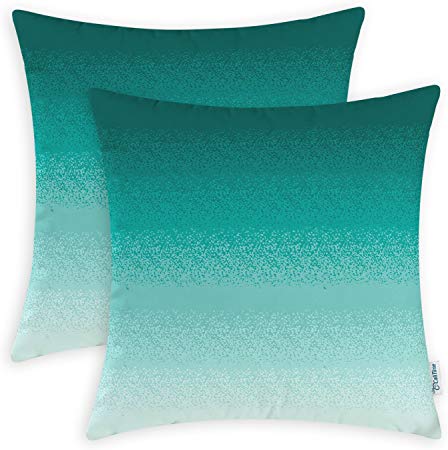 CaliTime Pack of 2 Cozy Fleece Throw Pillow Cases Covers for Couch Bed Sofa Farmhouse Modern Gradient Ombre Rainbow Stripes 16 X 16 Inches Teal to Duck Egg