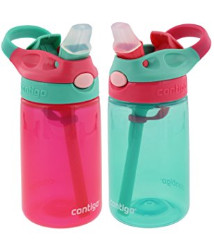 Contigo Kids Autospout Gizmo Water Bottles, 14oz (Cherry Blossom/Persian Green) - 2 Pack