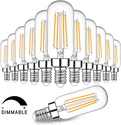 Dimmable T6 LED Bulbs 60W Equivalent Incandescent Candelabra, 6W 600lm E12 Edison Light Bulb, 2700K Warm White, Clear Vintage Tubular Bulb, Small Filament Bulb for Chandelier Ceiling Light, 12-Pack