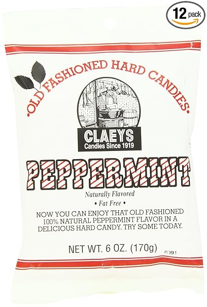 Claey's Natural Peppermint Drops, 6-Ounce Packages (Pack of 12)