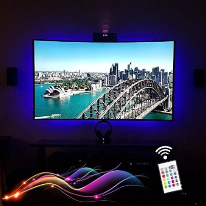 Maylit(tm)USB TV Light Strip Under Cabinet Mood Backlighting For 40" to 60" HDTV Flat Screen TV RGB 16 Color Changing 24keys Remote Included(40" to 60"three side)