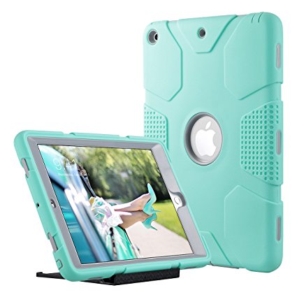 New iPad 2017 9.7 inch Case, ULAK Heavy Duty Shockproof Kidproof Protective Case Silicone PC Dual Layer Hybrid Cover for Apple New iPad 9.7 inch (2017 Version) with Universal Kickstand-Mint/Gray