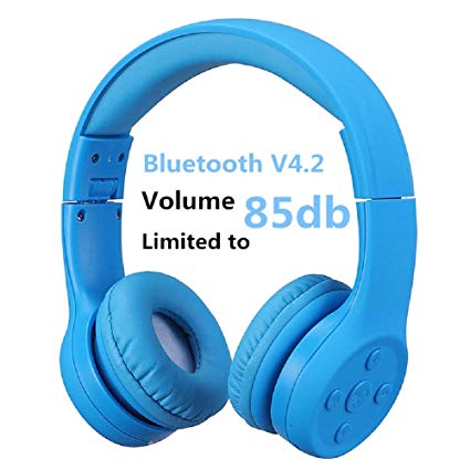 Kids wireless Headphone, Hisonic Portable Headphones kids bluetooth headphones over-Ear headphones with music share port and Built-in Microphone for calling (Dark Blue)