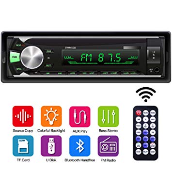 Single Din Car Stereo with Bluetooth, Car Audio Receiver with Source Copy Function, Multicolor Backlight, 1 Din FM Radio MP3 Player Support USB/SD/AUX Handsfree Calling