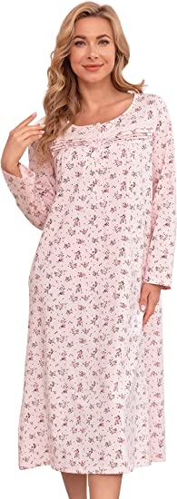 Nightgowns for Women Soft Cotton Sleepwear Floral House Dress Short/Long Sleeve Comfy Night Dress for Ladies