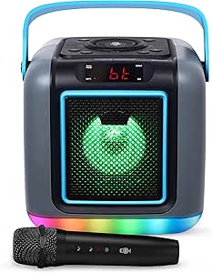 Singing Machine Karaoke System for Adults & Kids with Wireless Microphone, Cube Mini - Rechargeable Battery Karaoke Speaker with Multi-Colored Lights, Bluetooth, 22 Voice Effects & Lead Vocal Removal