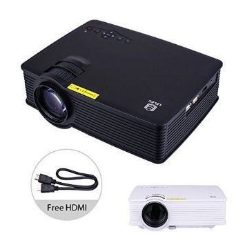 LELEC Portable 120-inch 1080p 1000 Lumens HD HiFi Stereo LED Projector Matte Finish Lower Radialized 100 Environmental Material Black