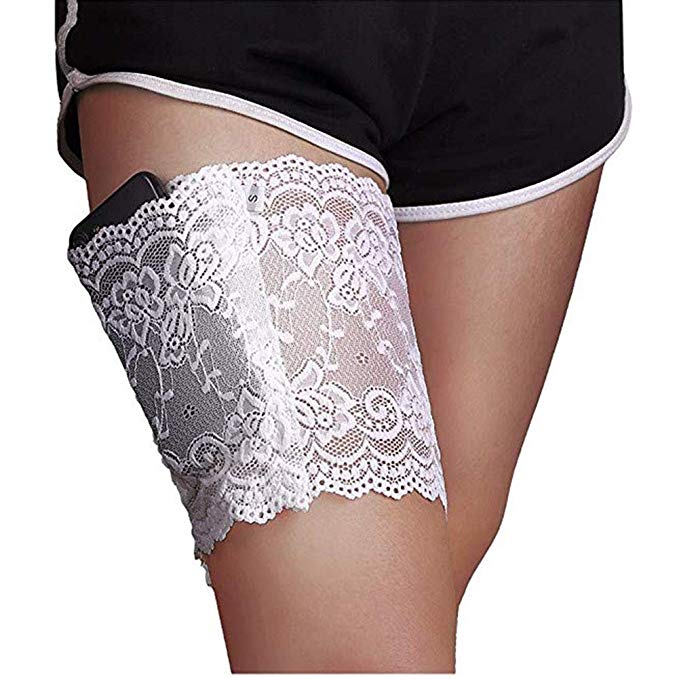 SHLIA 2pcs Women's Elastic Anti-Chafing Lace Thigh Bands, Sexy Leg Bands with Anti Slip Silicone Secured Pockets
