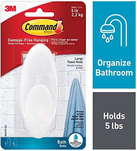 3M Command Bathroom Hook with Water Resistant Strips - Large, White