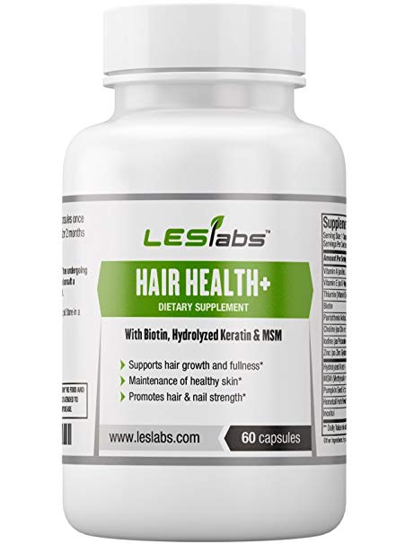Hair Health - Natural Supplement for Hair Growth, Strength and Fullness - With Solubilized Keratin, Biotin, MSM and Collagen - 60 Vegetarian Capsules