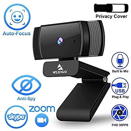 2020 AutoFocus 1080p Streaming Webcam with Stereo Microphone and Privacy Cover, NexiGo FHD USB Web Camera, for Online Class, Zoom Meeting Skype Facetime Teams, PC Mac Laptop Desktop