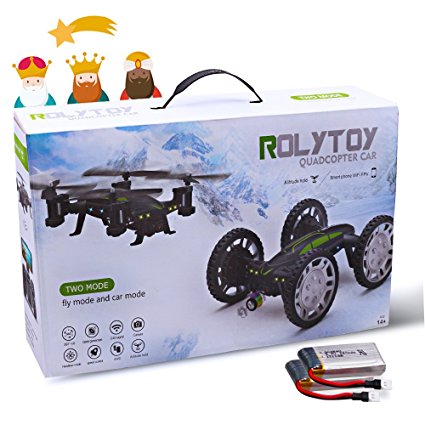 RC Drones for Kids,Drone with Live Camera, Rolytoy Remote Control Off-Road Car Wifi Quadcopter Buggy 360°Flip Flying Cars Headless Mode with 2 Rechargeable Batteries
