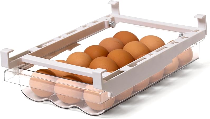 BINO | Pull-out Egg Holder Organizer | THE HANGER COLLECTION | Fridge Egg Drawer Organizer | Clear Egg Holder Tray for Refrigerator and Pantry | 18 Eggs Shelf Holder Storage Drawer