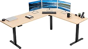 VIVO Electric Height Adjustable 75 x 63 inch Corner Stand Up Desk, Bamboo Table Top, Black Frame, L-Shaped Standing Workstation, 3CT Series, DESK-E3CTBO-75