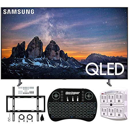 Samsung QN65Q80RA 65" Q80 QLED Smart 4K UHD TV (2019 Model) - (Renewed) w/Flat Wall Mount Kit Bundle for 45-90 TVs   2.4GHz Wireless Backlit Keyboard Smart Remote   6-Outlet Surge Adapter