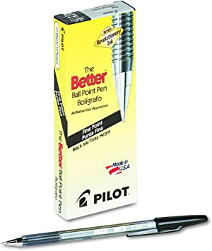 Pilot the Better Ballpoint Stick Pens, Fine Point, Black Ink, Dozen Box -35011