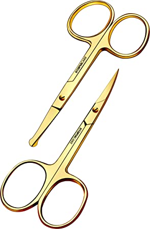 Utopia Care - Curved and Rounded Facial Hair Scissors for Men - Mustache, Nose Hair & Beard Trimming Scissors, Safety Use for Eyebrows, Eyelashes, and Ear Hair - Professional Stainless Steel (Gold)