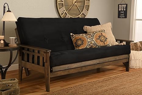 Jerry Sales Tucson Rustic Walnut Frame and Mattress Set with Choice to add Drawers, 8 Inch Innerspring Futon Sofa Bed Full Size Wood (Black Matt and Frame (No Drawers))