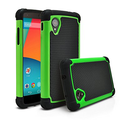 Nexus 5 Case, MagicMobile [Dual Armor Series] Hybrid Impact Resistant Google Nexus 5 Shockproof Tough Case Rugged Hard Plastic   Rubber Silicone Skin Protective Case for LG Nexus 5 - Black / Green