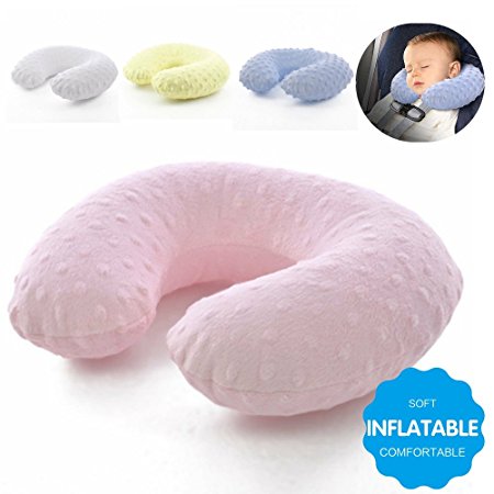 Travel Pillows for Kids and Toddler Neck pillows for airplanes or travel on a Train, Airplane, Car, Bus or Camping - Comfortable U Shaped Cushion Neck Support Pillow Pink