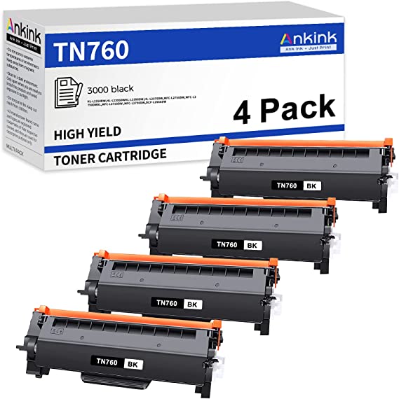 ANKINK TN760 High Yield Toner Cartridge Replacement for Brother TN-760 730 TN730 for HL-L2350DW L2395DW L2390DW HL-L2370DW MFC-L2750DW MFC-L2710DW MFC-L2730DW DCP-L2550DW Laser Printer (4 Pack,Black)