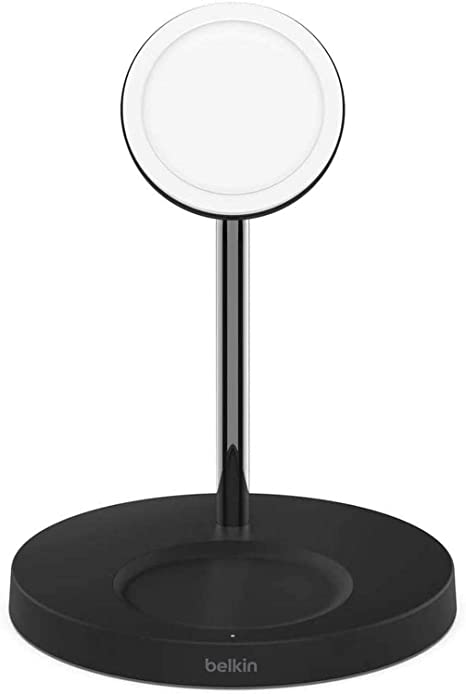 Belkin 2-in-1 Wireless Charger with MagSafe, (15W Fast Charging iPhone Charger Stand for iPhone 12 Series, Airpods and Other MagSafe Enabled Devices with Included Power Adapter) -Black