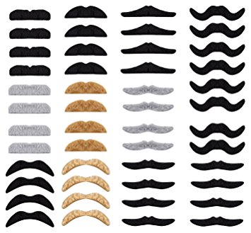 Whaline Self Adhesive Fake Mustache Set, Novelty Mustaches for Costume and Halloween Party, 48 Piece