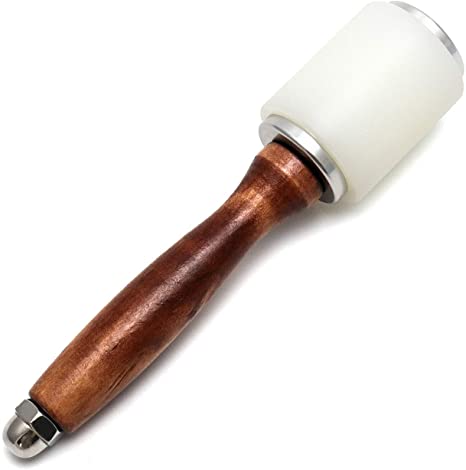 QWORK 8inch Leather Carving Hammer, DIY Leathercraft Mallet with Nylon Straight Head Wood Handle, Sew Leather Cowhide Tool Kit