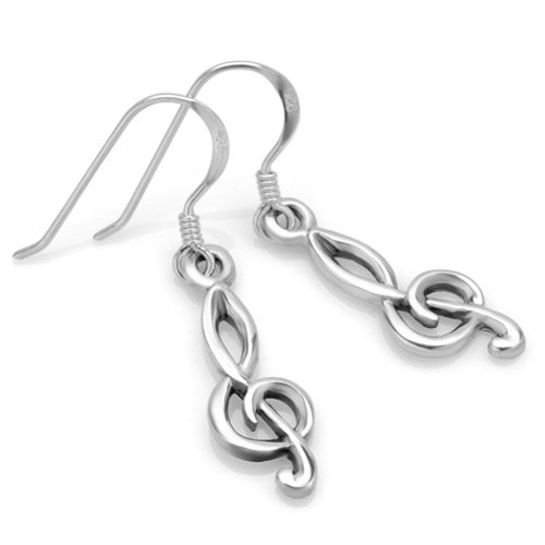 925 Sterling Silver Treble G Clef Musician Dangle Hook Earrings