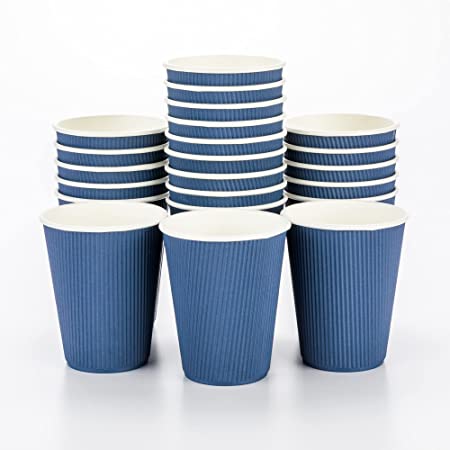 Disposable Paper Hot Cups - 500ct - Hot Beverage Cups, Paper Tea Cup - 12 oz - Midnight Blue - Ripple Wall, No Need For Sleeves - Insulated - Wholesale - Takeout Coffee Cup - Restaurantware