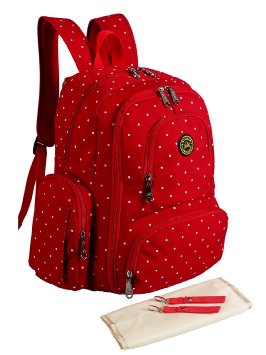 Abonnyc Diaper Bag Backpack Nappy Bags Mummy Travel Backpack Handbag Large Capacity Fit Stroller (Red)