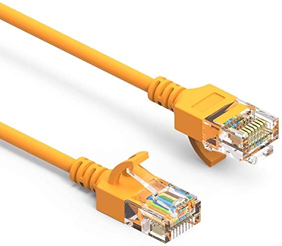 SF Cable 50ft Cat 6A UTP Slim Ethernet Network Booted Cable, RJ45 Plug, 28AWG, Pure Copper Wire - Yellow