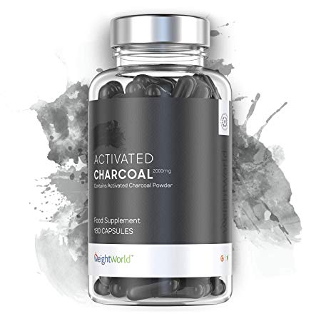 WeightWorld Activated Charcoal Tablets - 2000mg Activated Charcoal Capsule Servings - Anti Gas Tablets, Activated Charcoal Detox, High Strength Anti Flatulence Tablets - 180 Coconut Charcoal Capsules