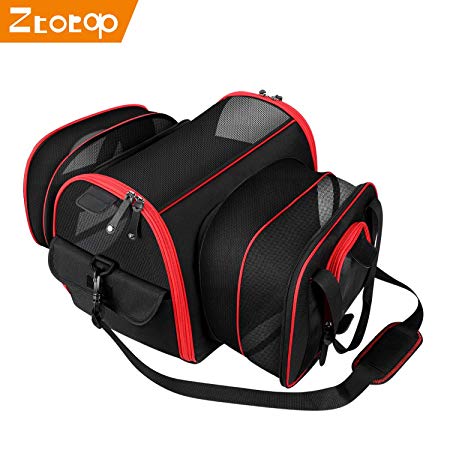 Ztotop Expandable Pet Travel Bag Carrier,Bottom Waterproof with Soft blanket,Multi-window ventilation For Puppy Dogs Cats,Airline Approved Soft Sided Foldable 42 * 34 * 34 cm,Black