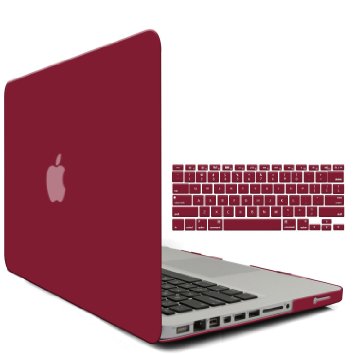 iBenzer MMP13WR 1 2 in 1 Soft-Skin Smooth Finish Soft-Touch Plastic Hard Case Cover & Keyboard Cover for Macbook Pro 13-Inch with CD-ROM - Wine