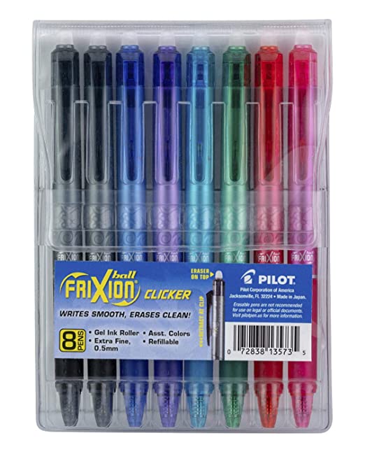 FriXion Clicker Erasable Gel Ink Pen, Extra Fine Point, 0.5 mm, Assorted, Set of 8