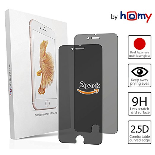 [2-Pack] iPhone 7 Plus Premium Black Privacy Anti Spy Japan tempered glass screen protector, 2.5D ultra thin ballistic technology, bubble free, anti fingerprint, anti scratch coating, gift box by Homy