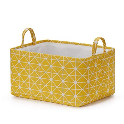 Every Deco Rectangular Storage Bin Laundry Basket with Handles Fold-able Collaspible Toys Clothes Books Magazines Arts and Crafts - 15.7" x 11.8" x 7.8" - Yellow Geometric