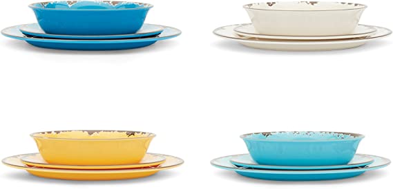 Fox Run 48734 Unbreakable Melamine Durable Dinnerware Set, 12-Pieces, Multicolor