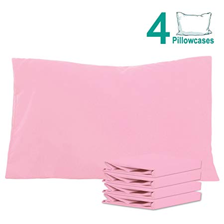 NTBAY 100% Brushed Microfiber Pillowcases Set of 4, Soft and Cozy, Wrinkle, Fade, Stain Resistant, 20"x 30", Pink