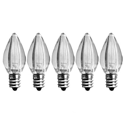C7 Pure white LED Bulbs - 5 pack Smooth Lens Pure white Transparent C7 Replacement Bulbs