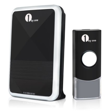 1byone Easy Chime Wireless Doorbell Kit with CD Quality Sound and LED Flash 36 Melodies to Choose Black