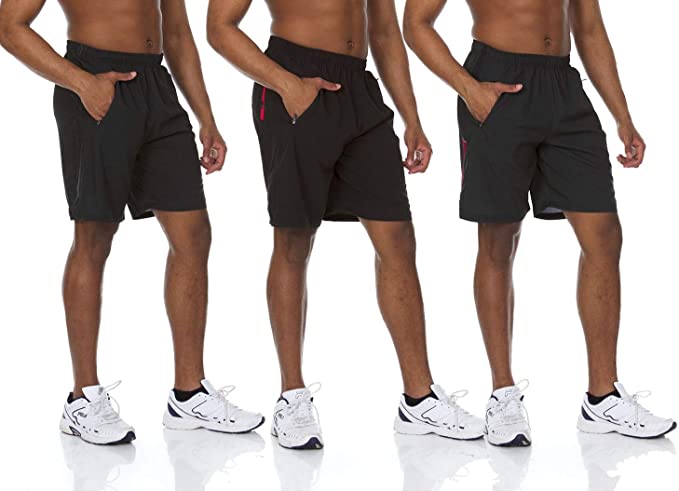 Essential Elements 3 Pack: Men's Active Performance Tech Woven Stretch Training Workout Gym Shorts with Pockets