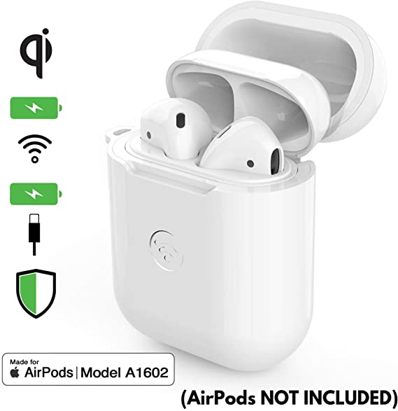 elkson Designed for AirPods Bumper Case Enables Wireless Charging Compatible w/Gen 1 & 2 A1602 Dual Protection PVC Silicone Shockresist Glossy White