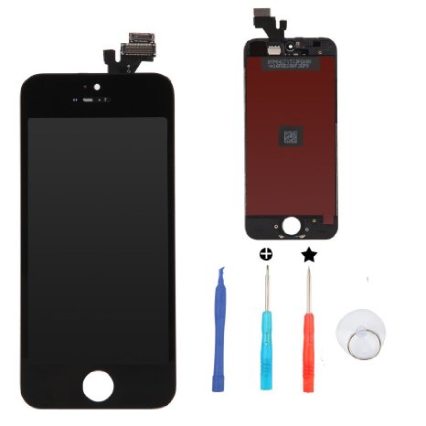 DRT iPhone 5 Screen Replacement LCD Touch Screen Digitizer Frame Assembly Full Set with 4 Pieces tools for iPhone 5 (Black)