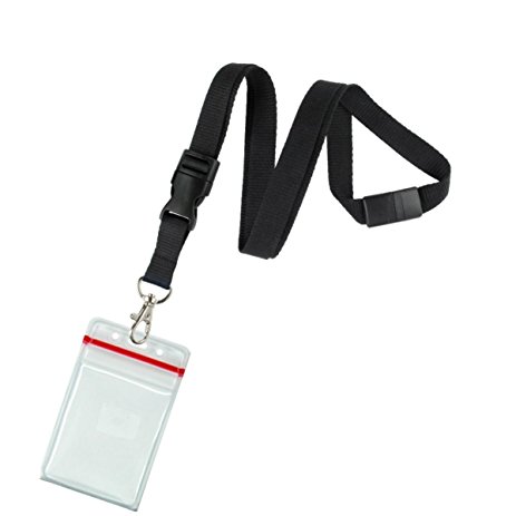 5 Pack Premium Lanyards with Detachable Resealable ID Badge Holder by Specialist ID (Black)